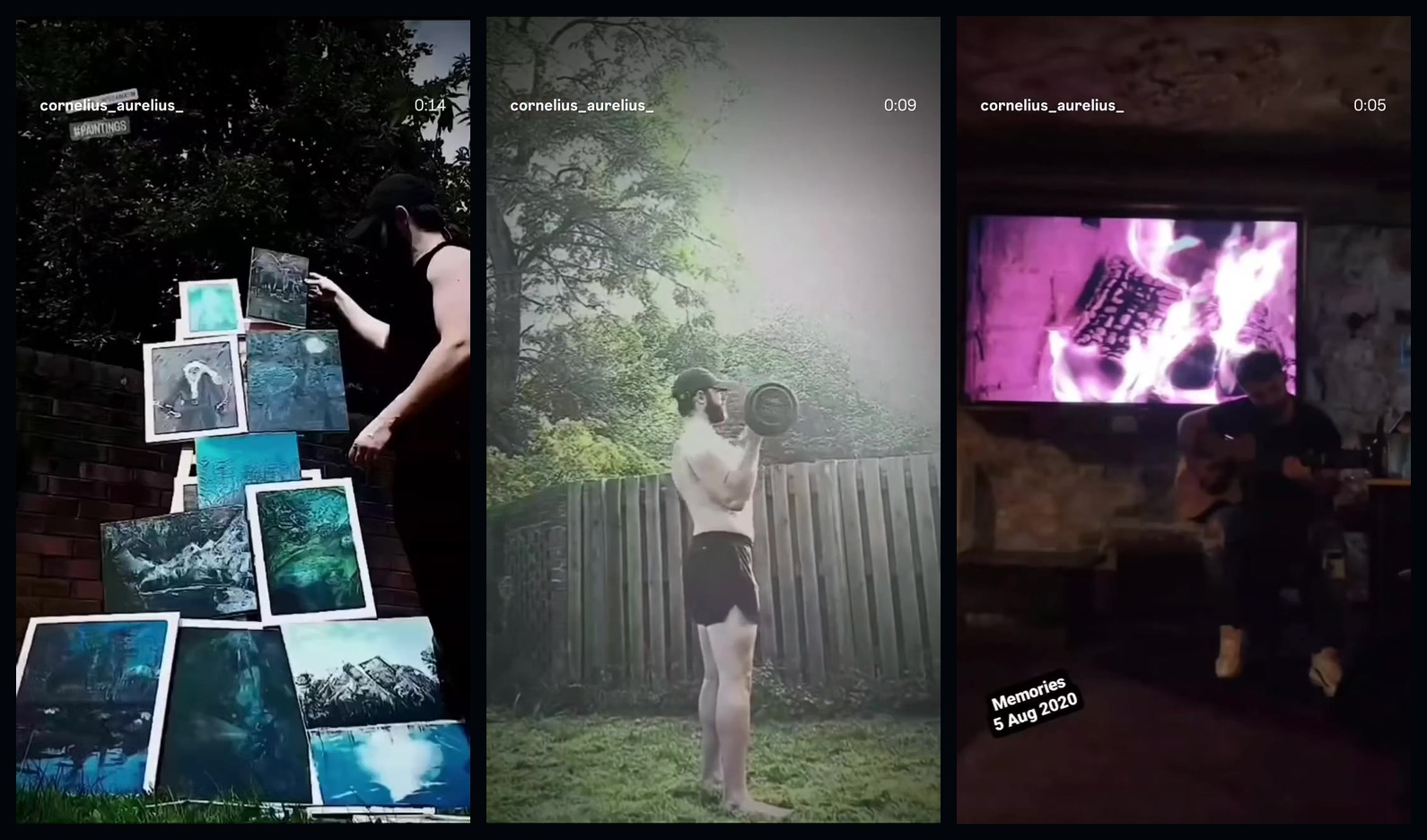 Cornelius Aurelius fitness training shown in three full video frames