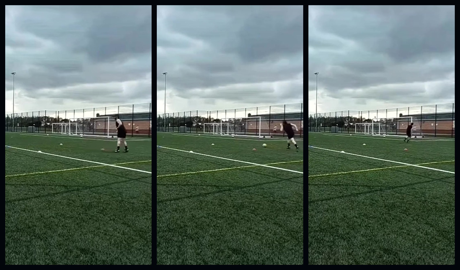 Cornelius Aurelius football footage shown in three full video frames