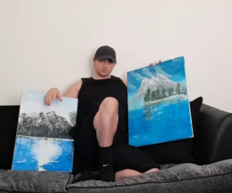 Cornelius Aurelius seated with two physical landscape paintings